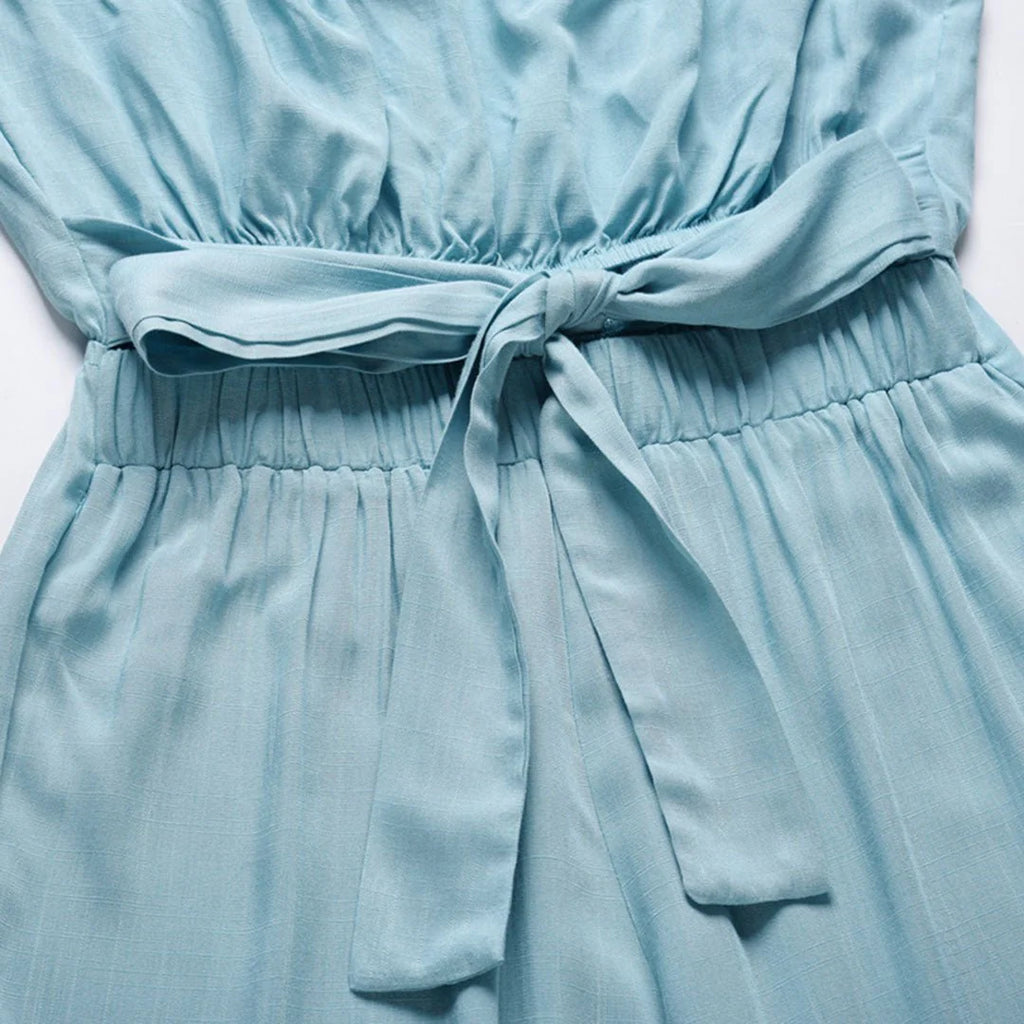 Women'S Strapless Tie Waist Wide Leg Jumpsuit
